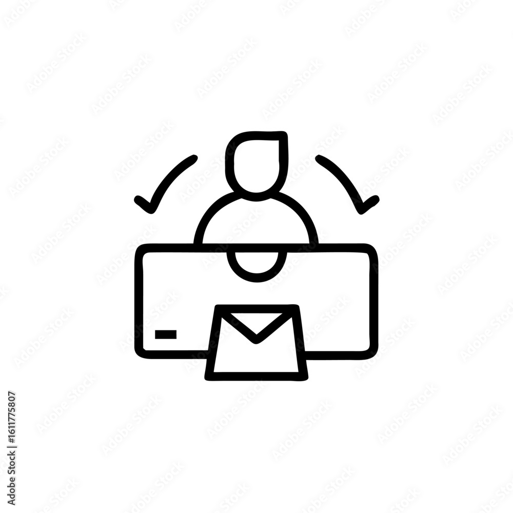 Aufkleber outline icon person at computer with envelope arrows mail