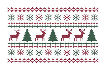 Festive Pixelated Christmas Reindeer Pattern on White Background