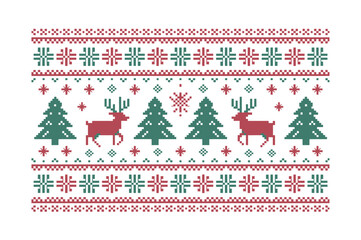 Festive Pixelated Christmas Reindeer Pattern on White Background