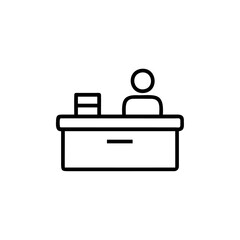 Outline icon person at reception desk with papers office