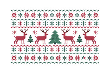 Festive Pixelated Christmas Reindeer Pattern on White Background