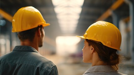 Construction Workers in Hard Hats Observing Worksite Progress