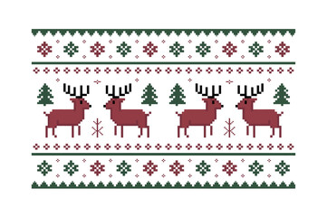 Festive Pixelated Christmas Reindeer Pattern on White Background