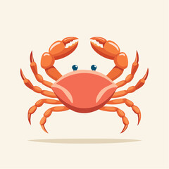 Fototapeta premium Cartoon illustration of an orange crab with big claws on a light beige background