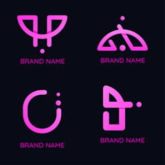 Minimalist yellow line art logo vectors set for modern branding.