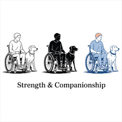 Wheelchair User and Service Dog Illustrations in Three Color Variations