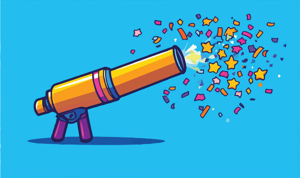 Launch your next big idea with this vibrant confetti cannon exploding with stars and colorful shapes