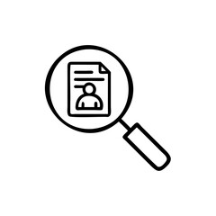 Outline magnifying glass over document with person icon search paper