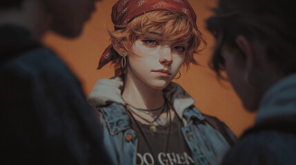 Stylish teenage girl in bandana looking at camera outdoors
