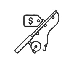 Fishing Rod Sale Shape-Based Outline Icon, Monochrome, Transparent Background