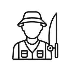 Fisherman Shape-Based Outline Icon, Monochrome, Transparent Background