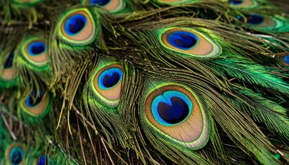 Obraz premium Layered peacock feathers close-up, symbolizing elegance, identity, and vibrant natural design