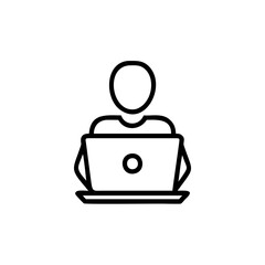 Person using laptop computer icon simple graphic vector