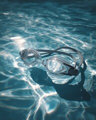 Macro Artistic Shot of Swim Goggles Floating in Water with Minimal Reflections and Ripples