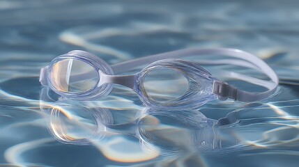 Macro Artistic Shot of Swim Goggles Floating in Water with Minimal Reflections and Ripples