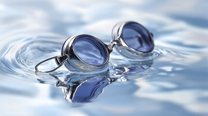 Macro Artistic Shot of Swim Goggles Floating in Water with Minimal Reflections and Ripples