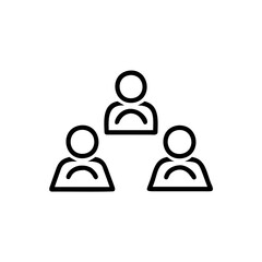 Three abstract person icons arranged in a triangle formation group people