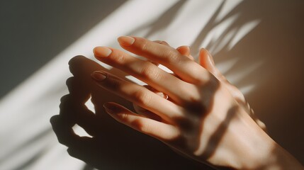 Hands with light-catching shadows.