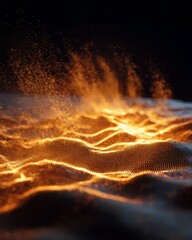 Abstract Volleyball Background with Glowing Net and Flying Sand in Energetic Minimal Style

