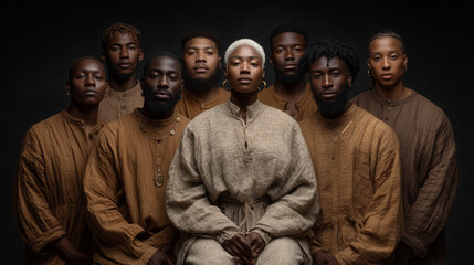 Diverse group of confident women standing together in earthy tones
