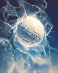 Abstract Volleyball Background with Glowing Net and Flying Sand in Energetic Minimal Style

