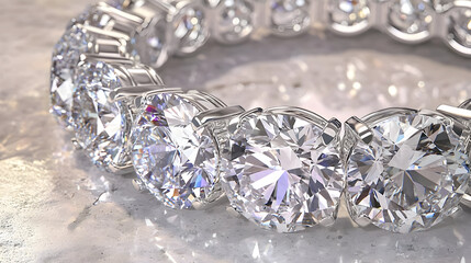 Diamond eternity ring, close-up.  Sparkling round brilliant cut diamonds set in a metal band.  High-quality, luxurious jewelry piece on a light surface