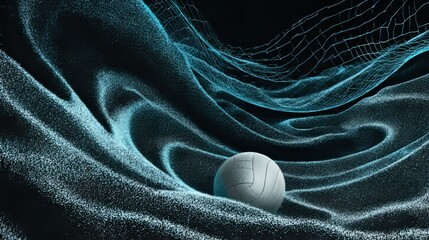 Abstract Volleyball Background with Glowing Net and Flying Sand in Energetic Minimal Style

