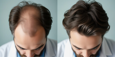 Before and after hair transplant transformation - male pattern baldness treatment results