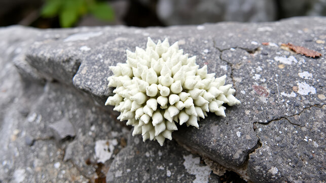 Papery umbilicate lichen clinging to rock in Sunapee, New Hampshire.
