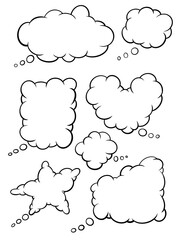 Cartoon Cloud Speech Bubbles Collection. Set of hand-drawn comic style thought and dialogue bubbles.