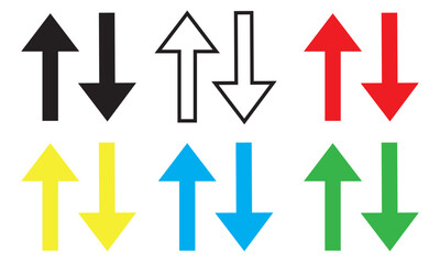 Set of Vertical Arrow Icons in Multiple Colors – Flat Design Upward and Downward Arrows for UI and Infographics

