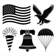 Black and White American Symbols Illustration American flag