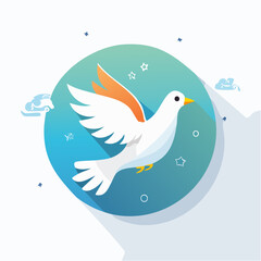 Cartoon Dove with blue and orange wings and stars symbolising peace and freedom