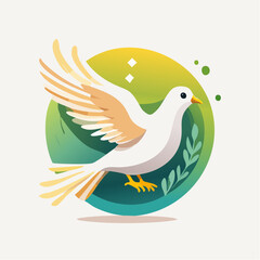 Obraz premium Peaceful Dove Illustration with Soft Gradient Circle and Decorative Elements Depicting Hope