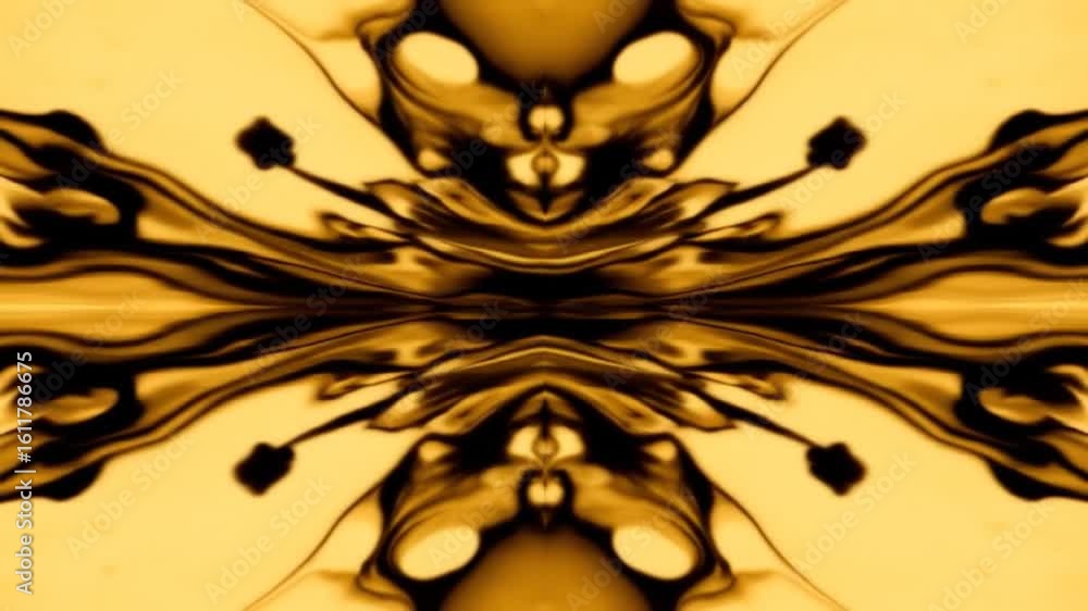 Poster abstract golden ink flow background with kaleidoscope symmetry patterns