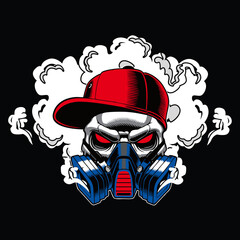 skull wearing a red cap and a futuristic gas 