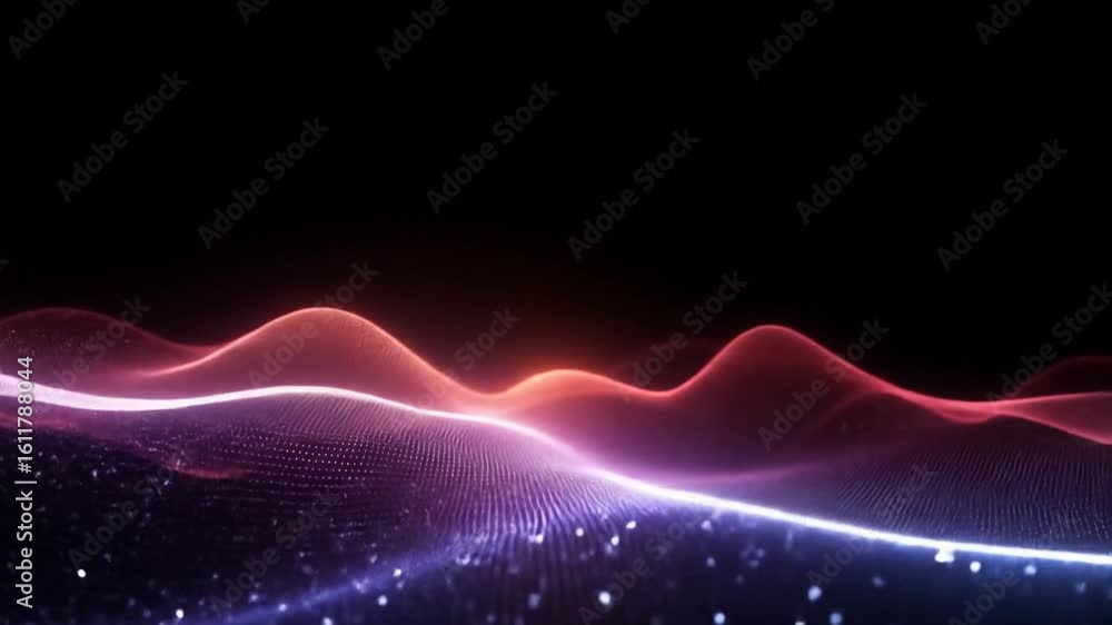 Poster abstract particle wave background animation, futuristic digital landscape