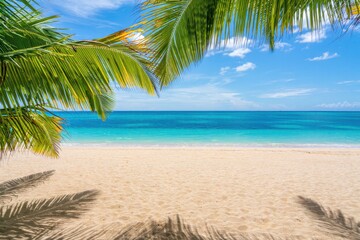 Tropical paradise beach with palm trees and turquoise ocean
