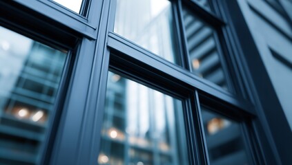 Obraz premium Architectural Detail of Contemporary Glass Window Facade in a Commercial Building with Reflective Surface