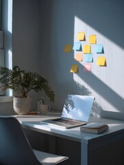Calm Minimalist Study Space With Laptop and Notes Creating an Inviting Atmosphere for Focused Work During Daylight Hours