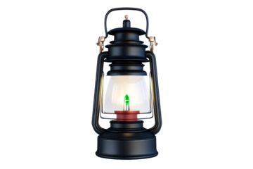 Classic lantern with green flame on transparent background