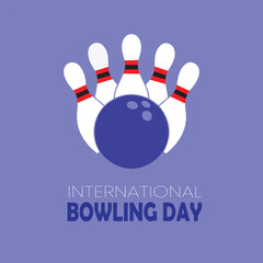International Bowling Day Celebration with bowling ball front of a set of bowling breck pins