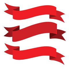 Three Red Ribbon Banners Set for Design Elements Website Decoration