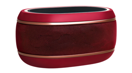 Portable wireless speaker with striking red and gold design