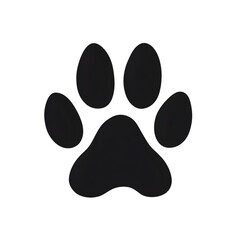 Paw print, in silhouette, centered, isolated on black, for pet care design uses