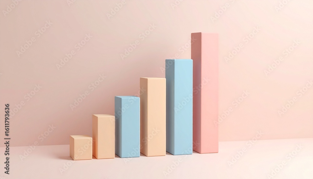Aufkleber pastel colored 3d progress bar chart showing multiphase project growth multiple bar graphs stacked o
