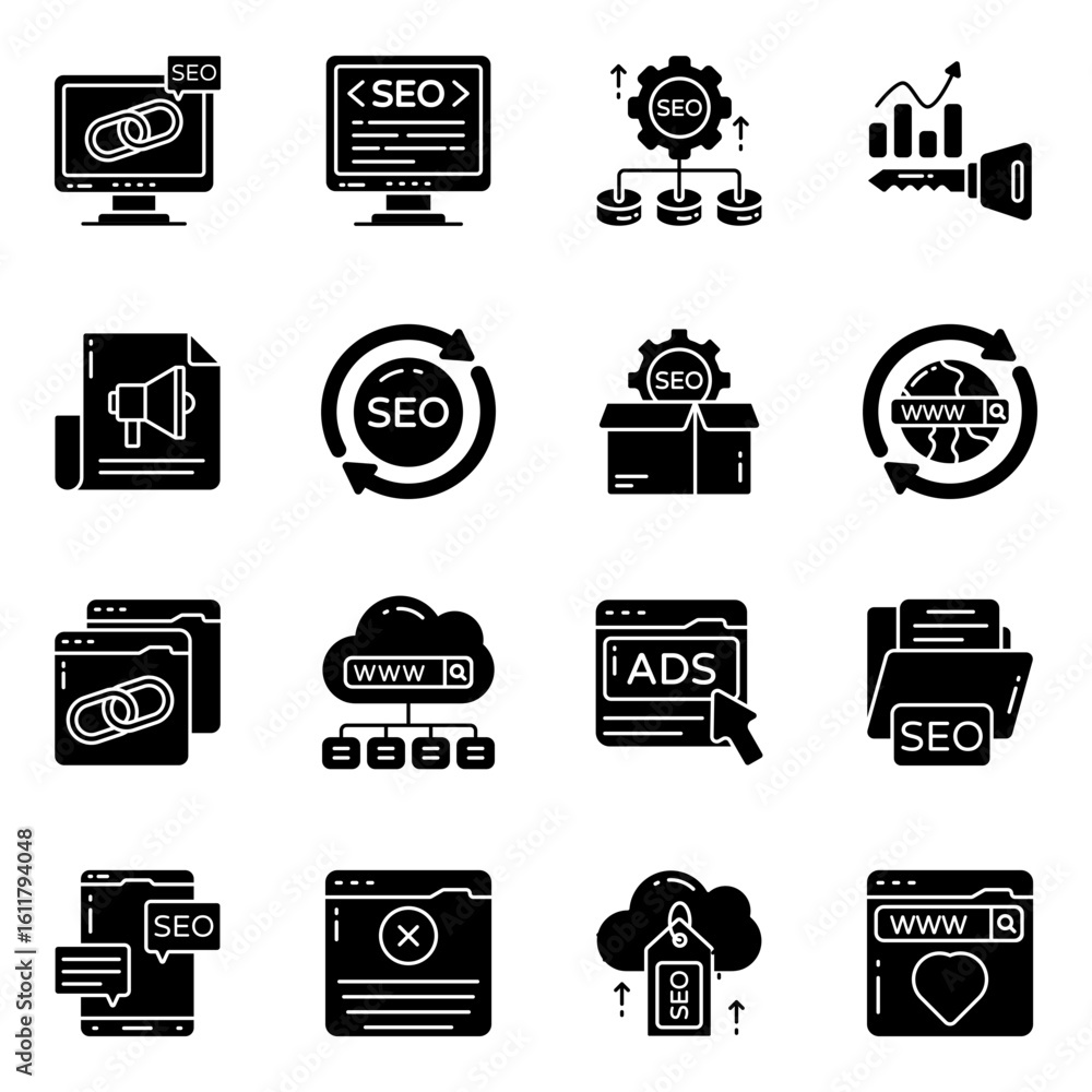 Canvas Prints set of seo and web solid icons
