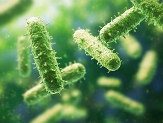 Fototapeta premium Close-up view of rod-shaped bacteria.