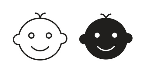 Child face icon logo set. thin line concept simple icon or design element