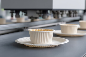 automated workshop dedicated to production of biodegradable tableware featuring advanced machinery